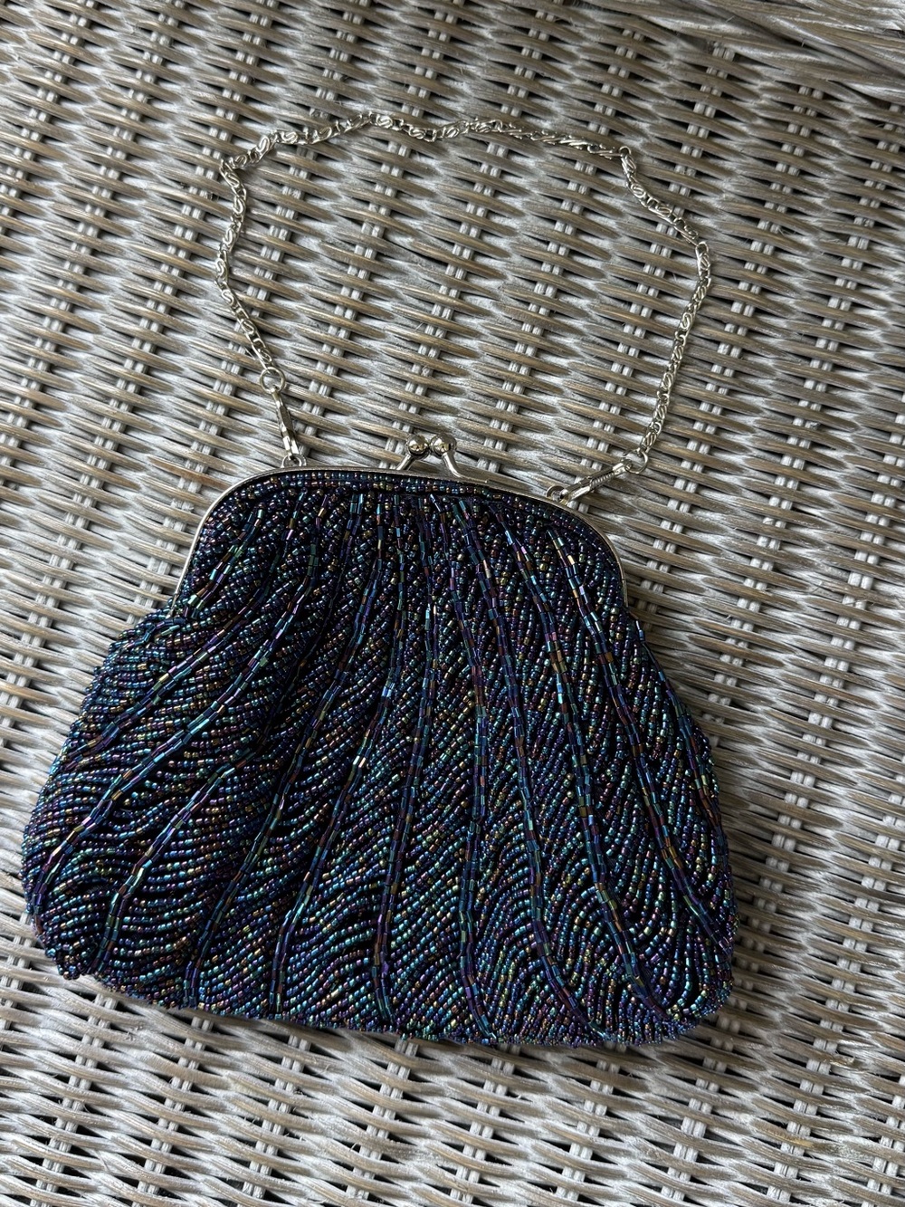 Beaded Navy Purple Iridescent Evening Clutch